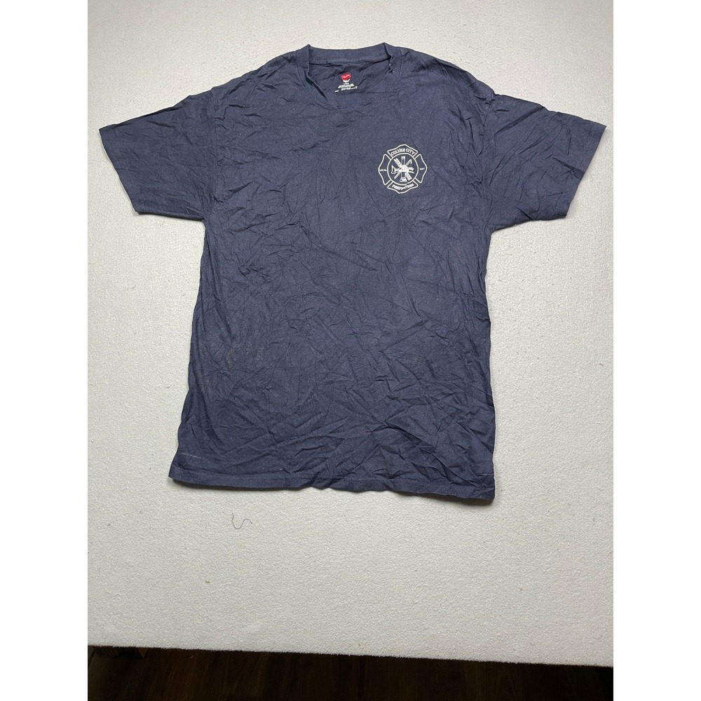 Hanes T-Shirt 100% Cotton Navy Blue Culver City Firefighters Large Mens